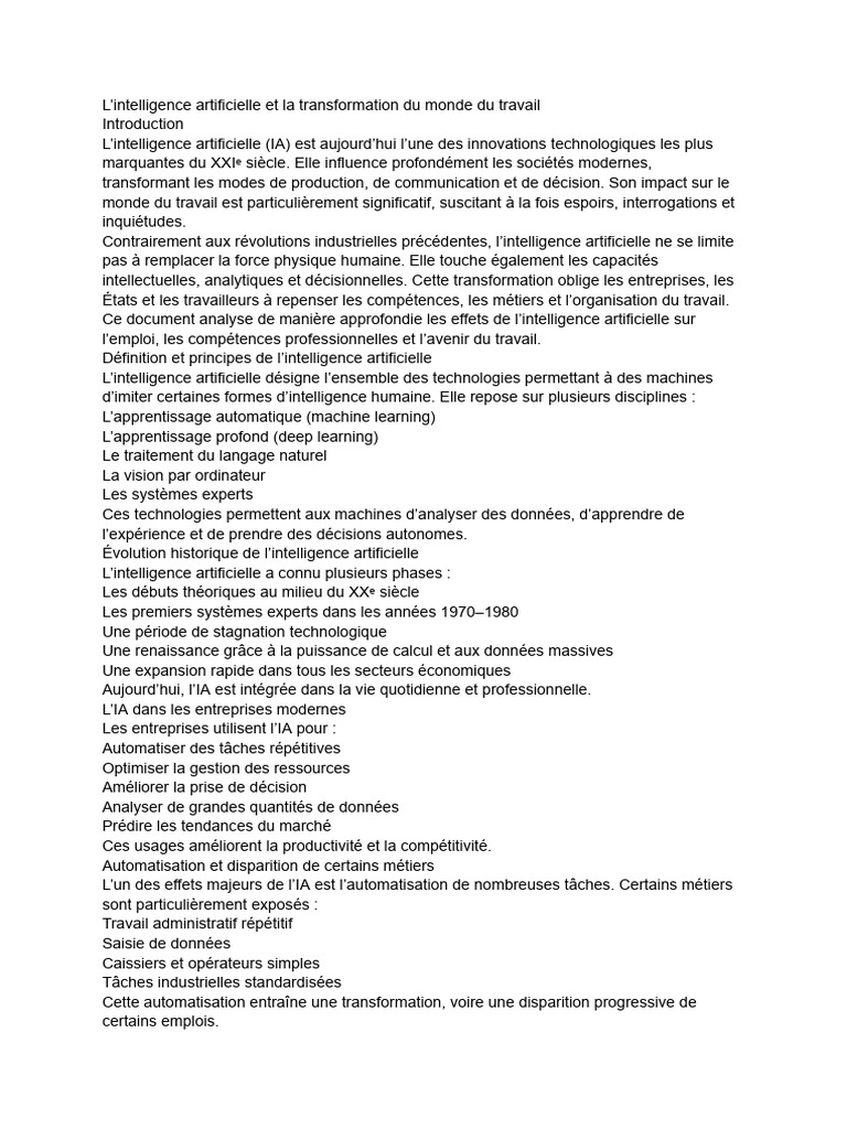 Impact de l'IA sur le travail moderne | PDF | Intelligence artificielle ...