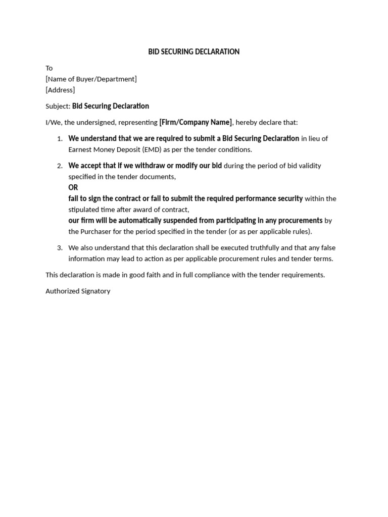 Bid Securing Declaration | PDF