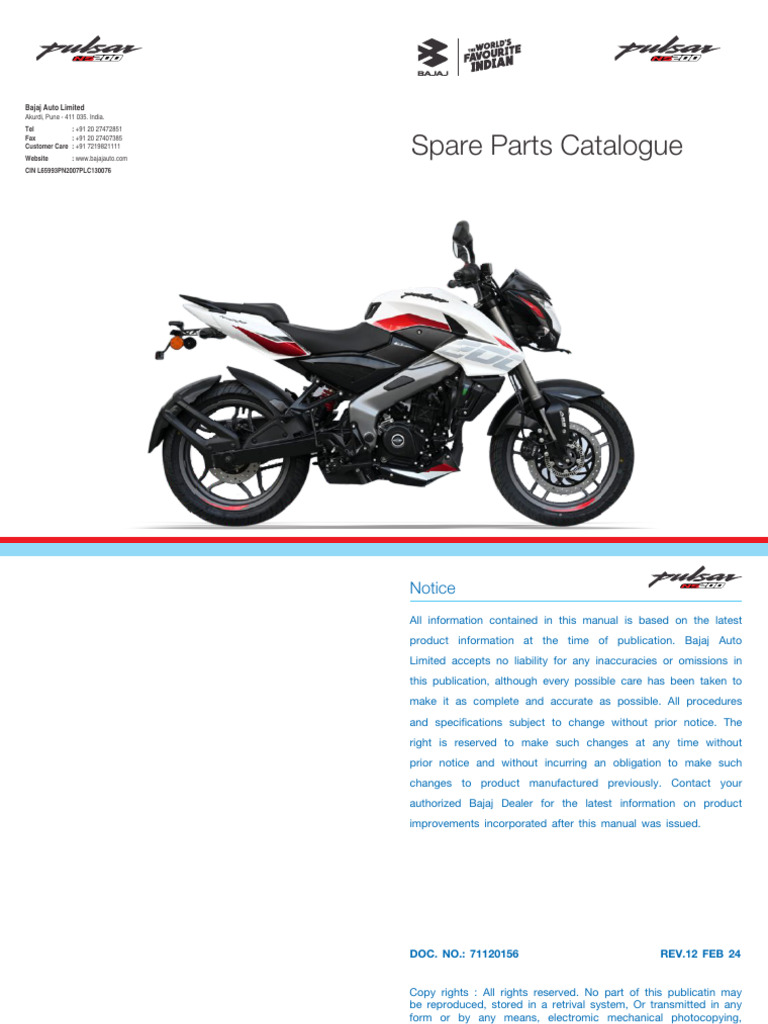 Bajaj Pulsar NS 200 Spare Parts Guide | PDF | Brake | Engines