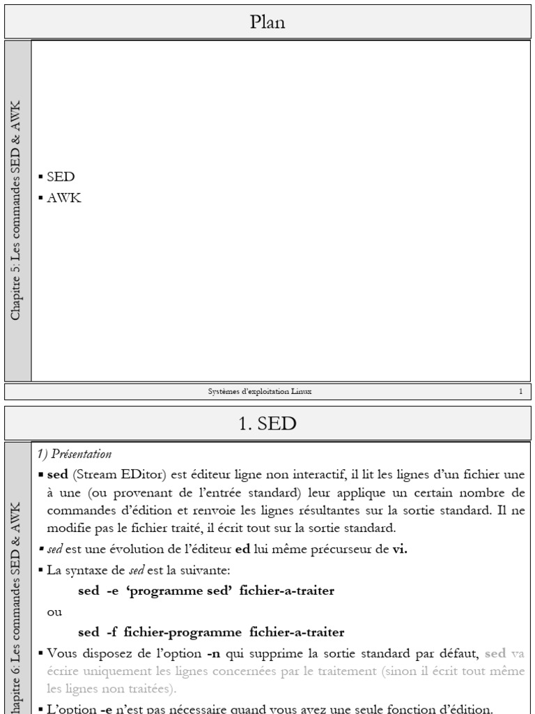 Commandes SED et AWK sous Linux | PDF | Informatique | Programmation ...