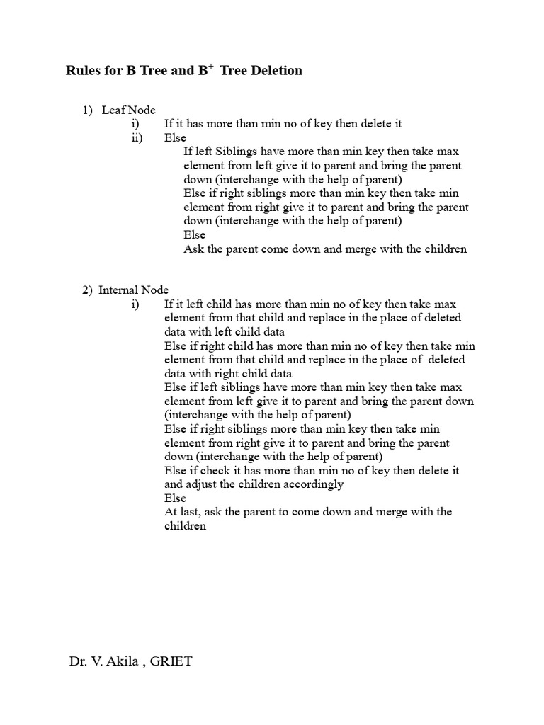 B Tree and B+Tree Deletion Rules III_II | PDF
