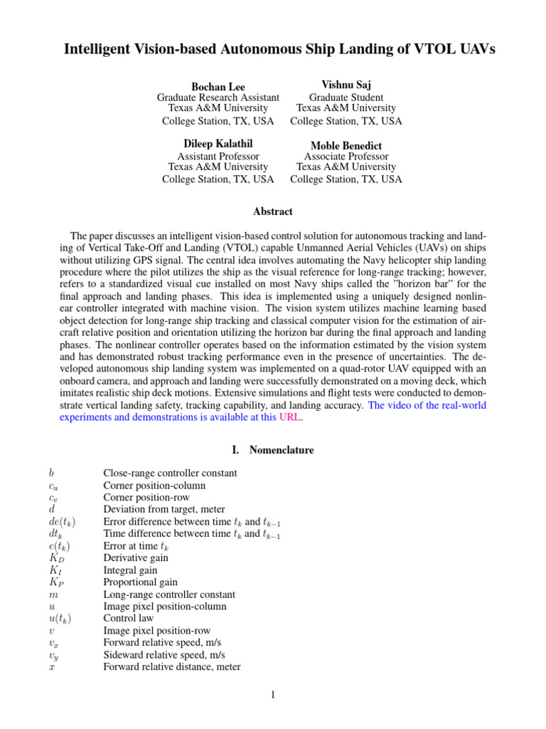 Vision-Based Control for UAV Ship Landing | PDF | Computer Vision ...