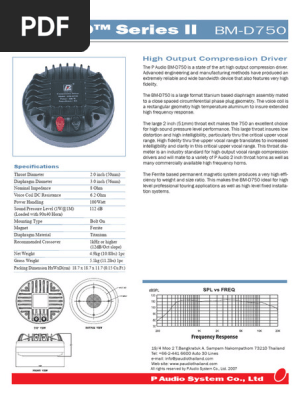 P Audio BM-D750 Compression Driver Specs | PDF | Inductor