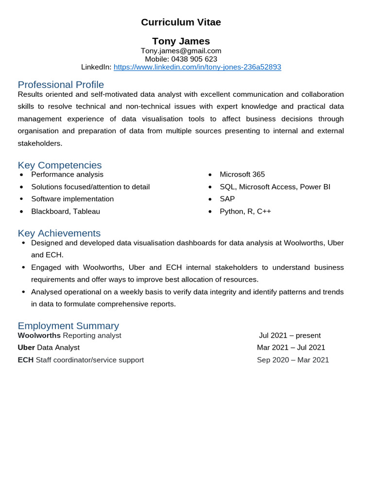 Sample CV Data Analyst-1 | PDF | Data Analysis | Information Science