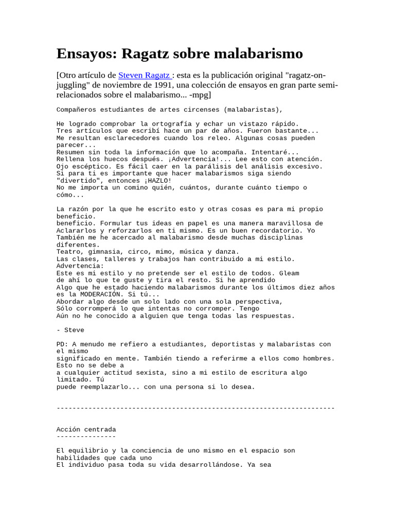 Ensayos sobre Malabarismo de Ragatz | PDF | Ritmo | Mente