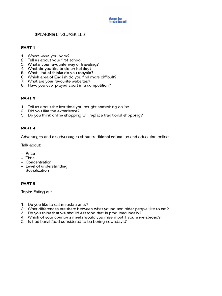 Speaking LINGUASKILL 2 Guide | PDF