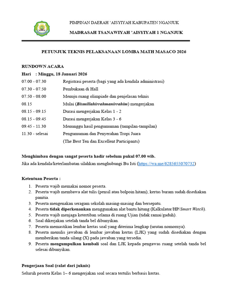 Petunjuk Lomba Math Masaco 2026 | PDF