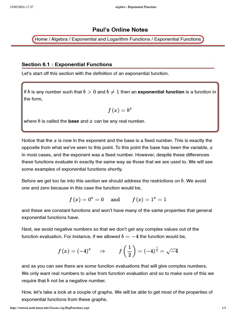 Algebra - Exponential Functions | PDF | Exponentiation | Exponential ...