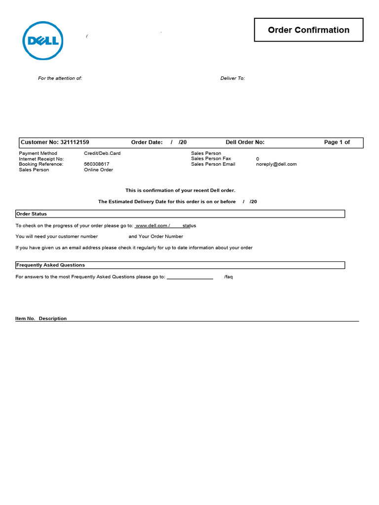 Dell Order Confirmation and Terms | PDF | Dell