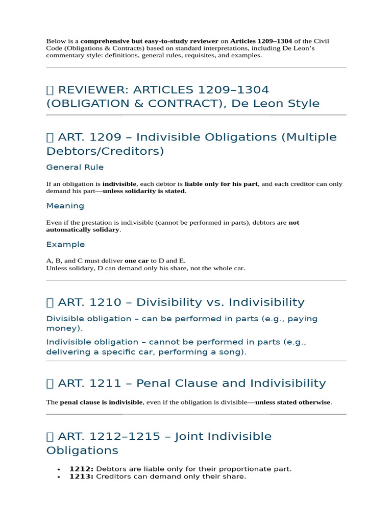 Civil Code Obligations & Contracts Review | PDF | Debtor | Payments