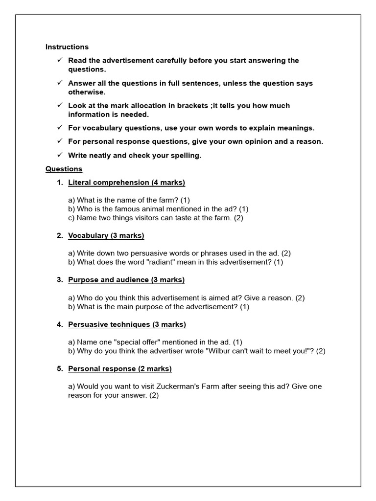 Farm Advertisement Analysis Questions | PDF