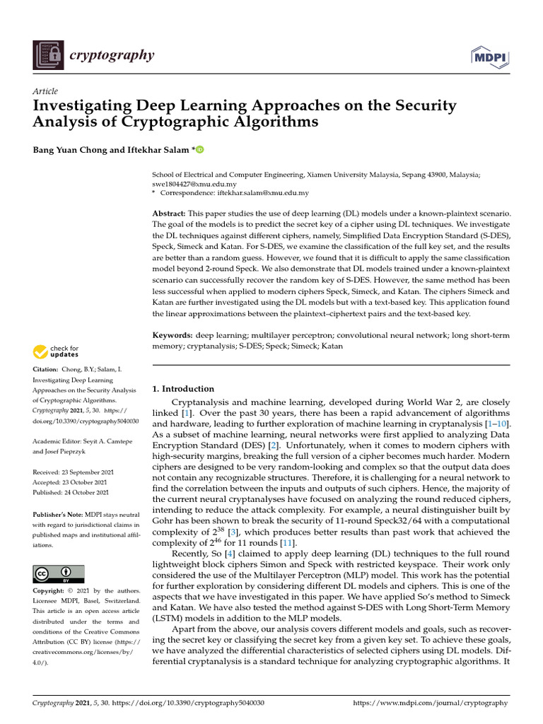 Deep Learning in Cryptographic Security Analysis | PDF | Cryptanalysis ...