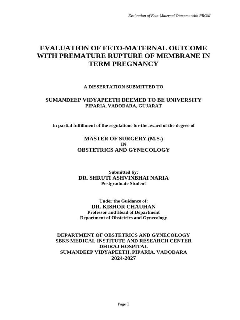 PROM Thesis Shruti Naria (1) | PDF | Childbirth | Preterm Birth