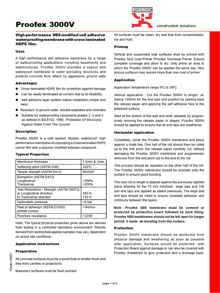 Proofex 3000V Waterproofing Membrane | PDF | Basement | Applied And ...