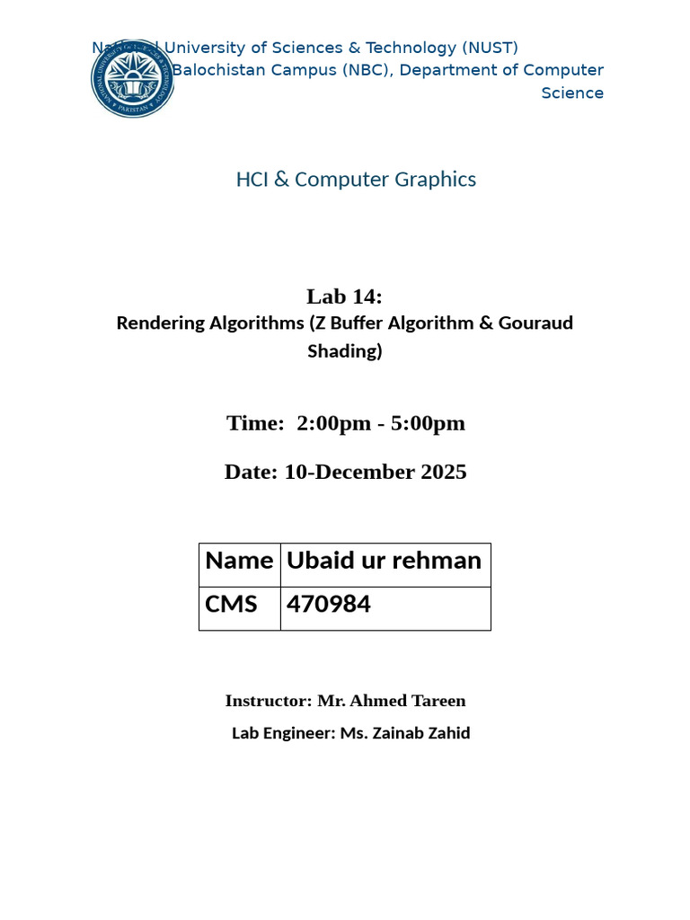 Z-Buffer Algorithm & Rendering Lab Guide | PDF | Computer Graphics ...