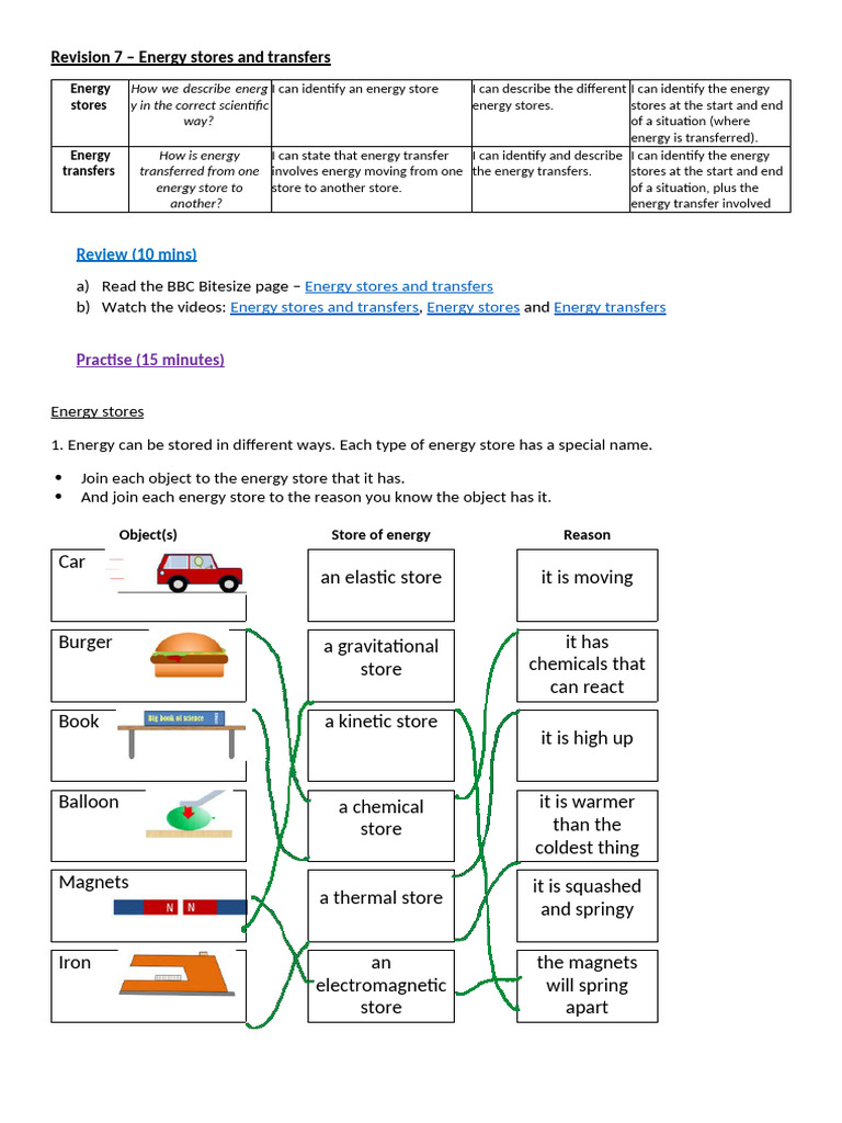 EOY Revision 7 - Energy stores and transfers ANSWERS | PDF | Quantity ...