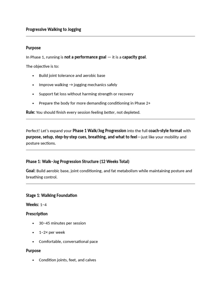 Walk-Jog Progression Guide: Phase 1 | PDF | Running | Walking