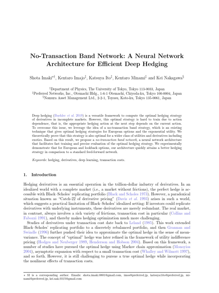 No-Transaction Band Network for Deep Hedging | PDF | Option (Finance ...
