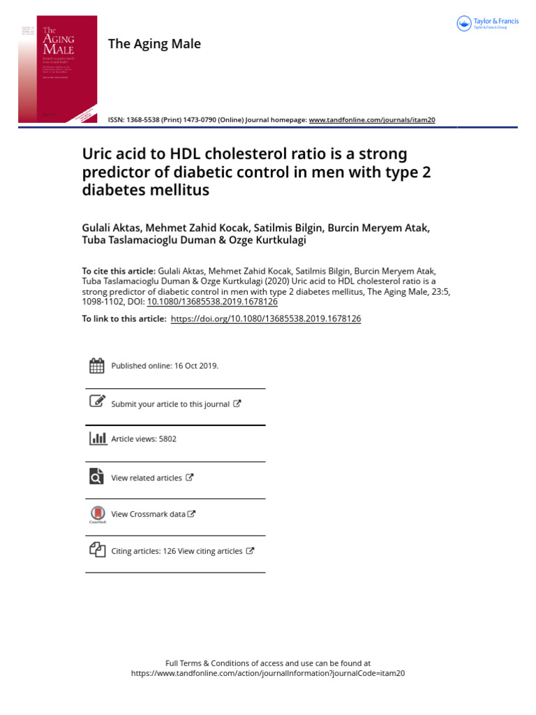 Uric Acid to HDL Ratio in Diabetes Control | PDF | Glycated Hemoglobin ...