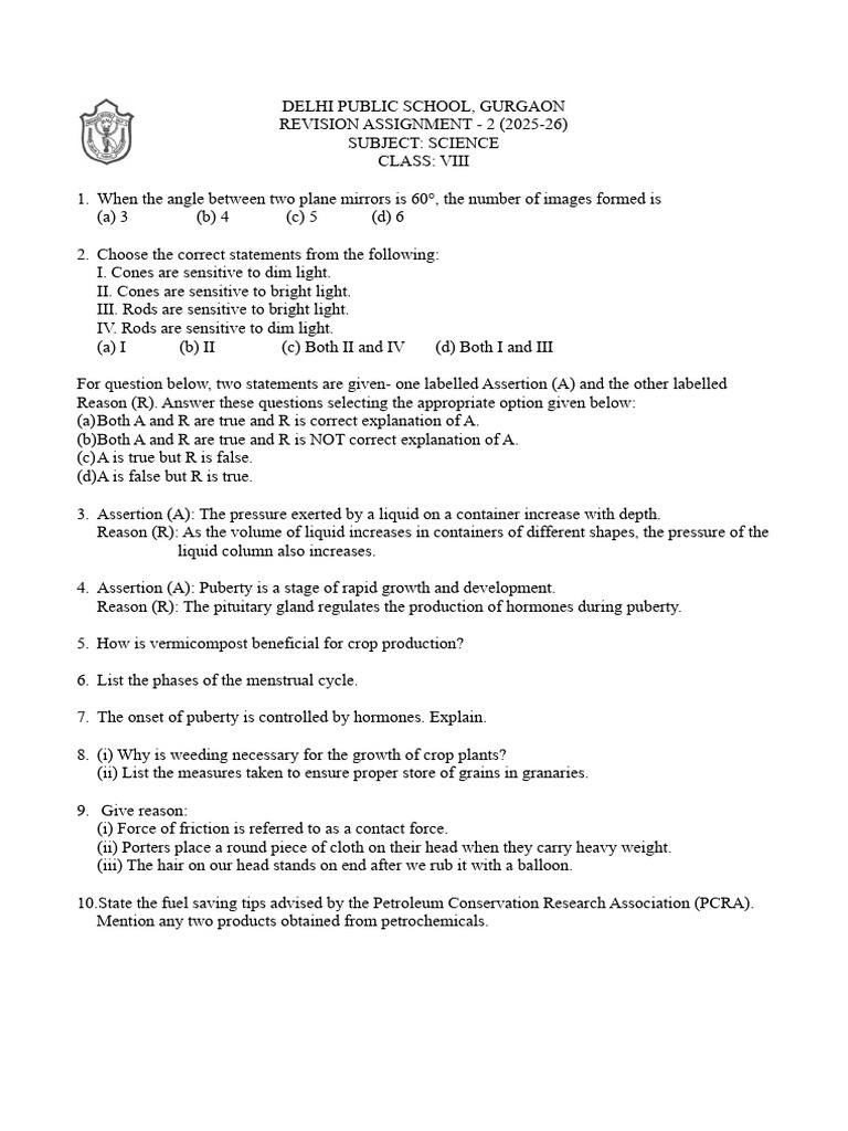 Class VIII Science Revision Assignment | PDF