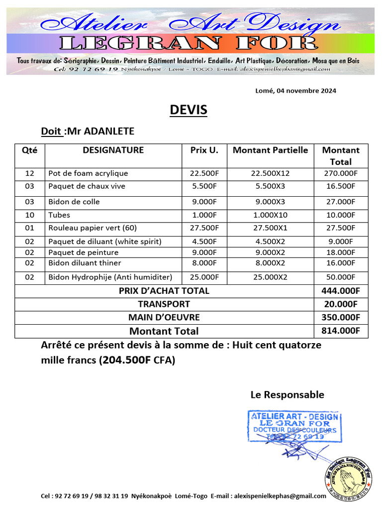 Devis détaillés pour matériaux à Lomé | PDF | Génie du bâtiment ...