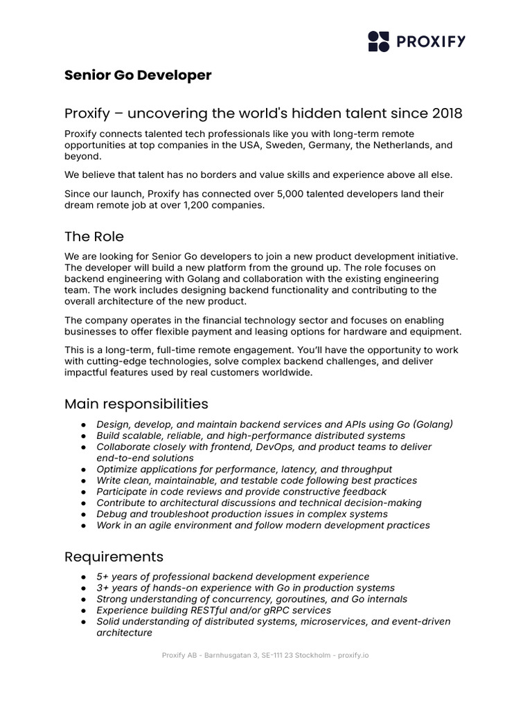 JD - Senior Go Developer-3 | PDF | Computing | Information Technology