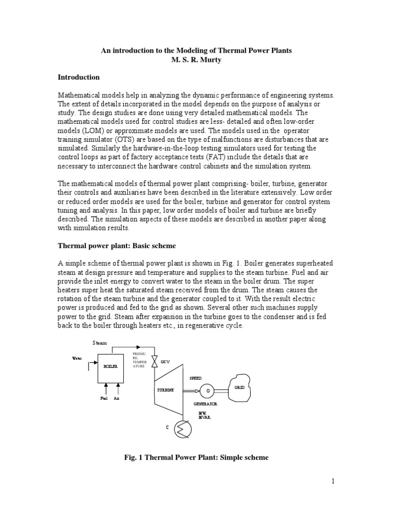 Modelling of Thermal Power Plants | PDF | Boiler | Steam