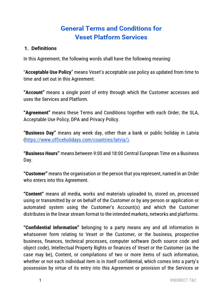 Veset Platform Terms and Conditions | PDF | Indemnity | Legal Liability
