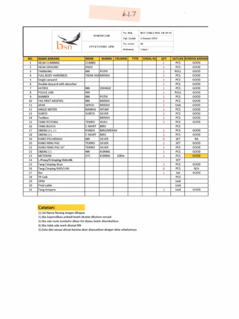 Formulir Inventory APD | PDF