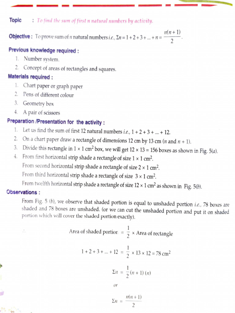 Sum of First n Natural Numbers Activity | PDF | Area | Discrete Mathematics