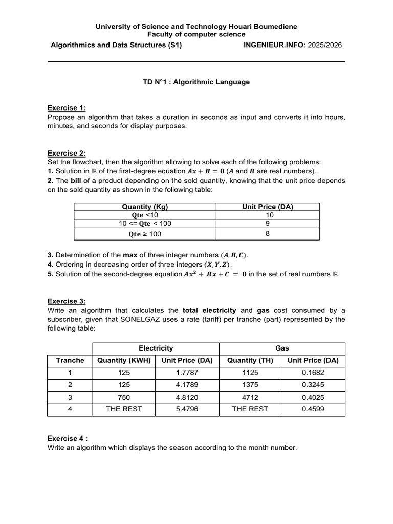 Algorithm Exercises for Computer Science S1 | PDF | Numbers | Algorithms