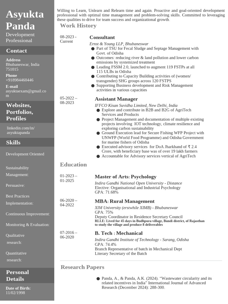 Asyukta_Panda_CV | PDF | World Food Programme