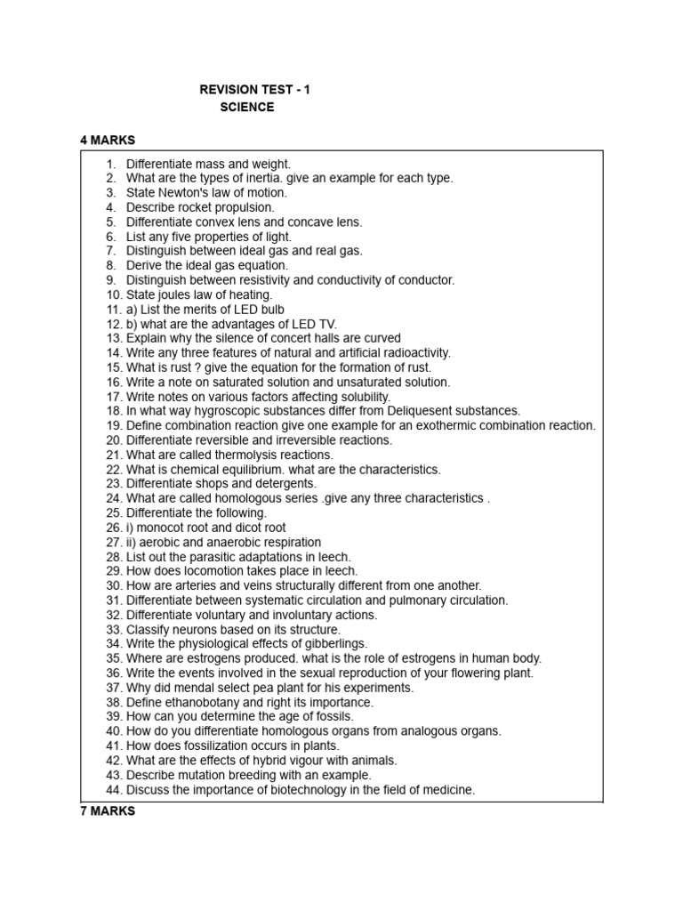 Science Revision Test Questions | PDF | Solubility | Plants