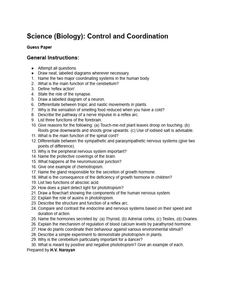 Control and Coordination in Biology Exam Guide | PDF