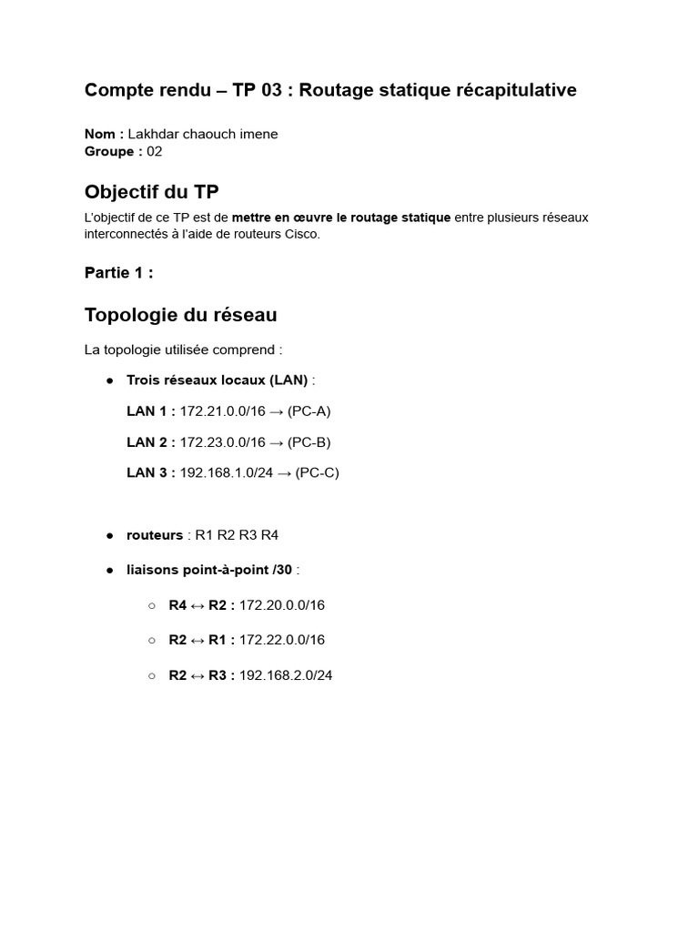 Compte Rendu TP 4 | PDF | Adresse IP | Routeur