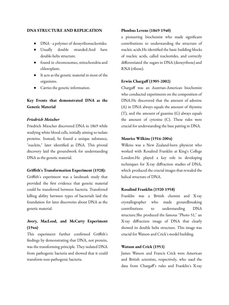 DNA Structure and Replication Overview | PDF | Dna | Rna