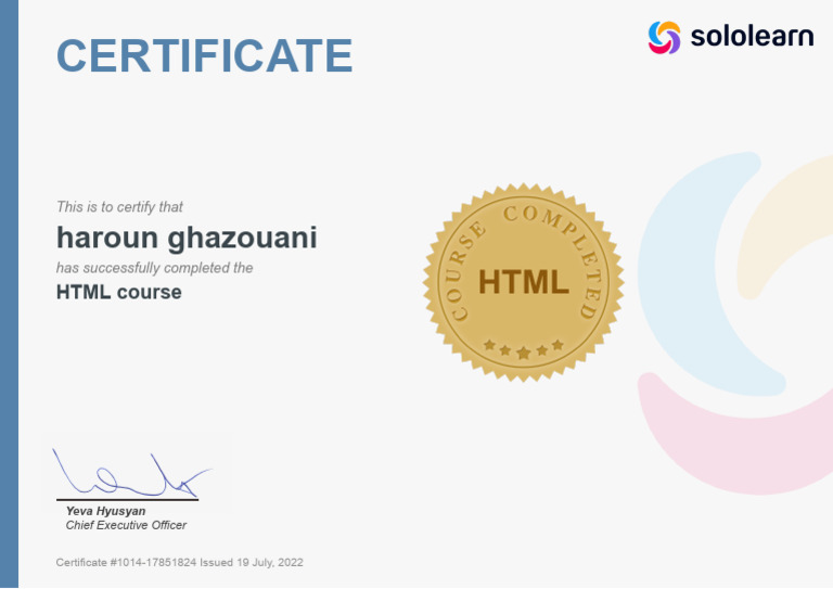 HTML Course Completion Certificate | PDF
