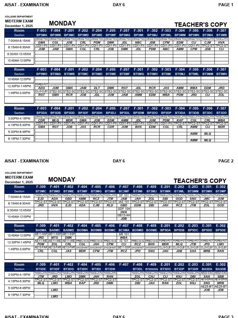AISAT Midterm Exam Schedule 2025 | PDF | Tests | Educational Assessment ...