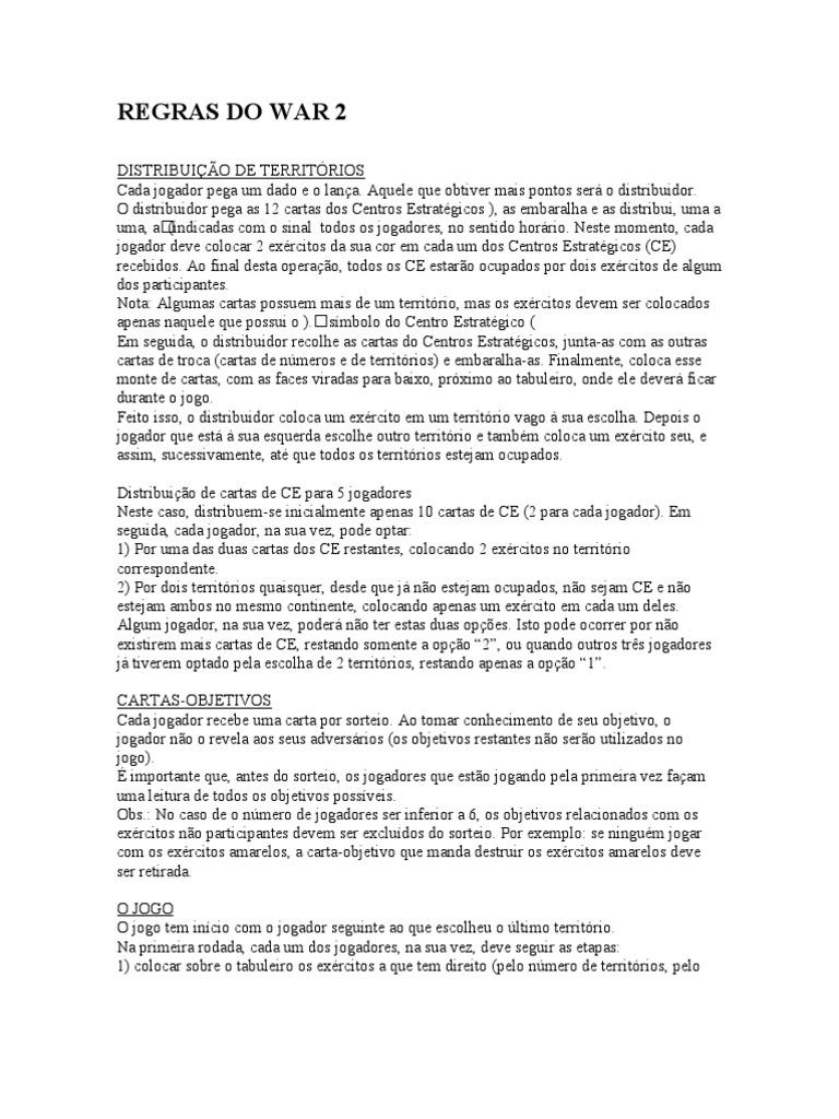 Regras WAR 2 (Manual WAR II), PDF, Dados