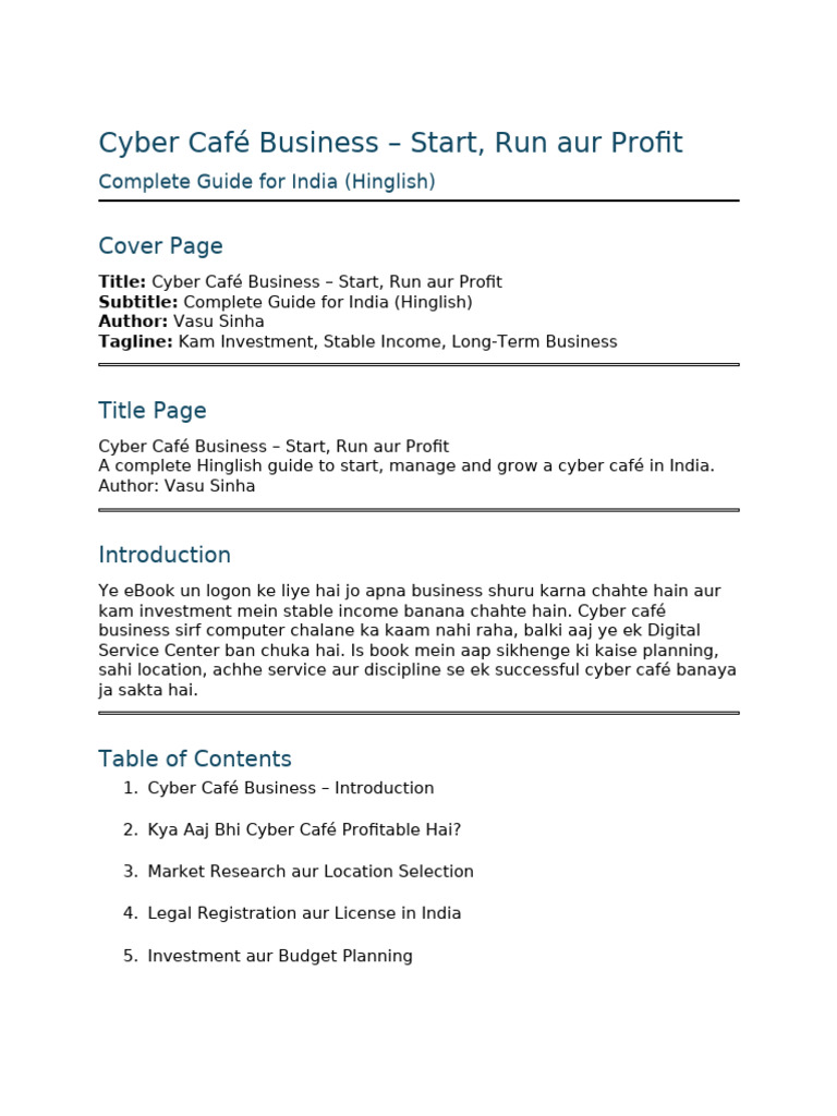 Cyber Café Business Guide for India | PDF