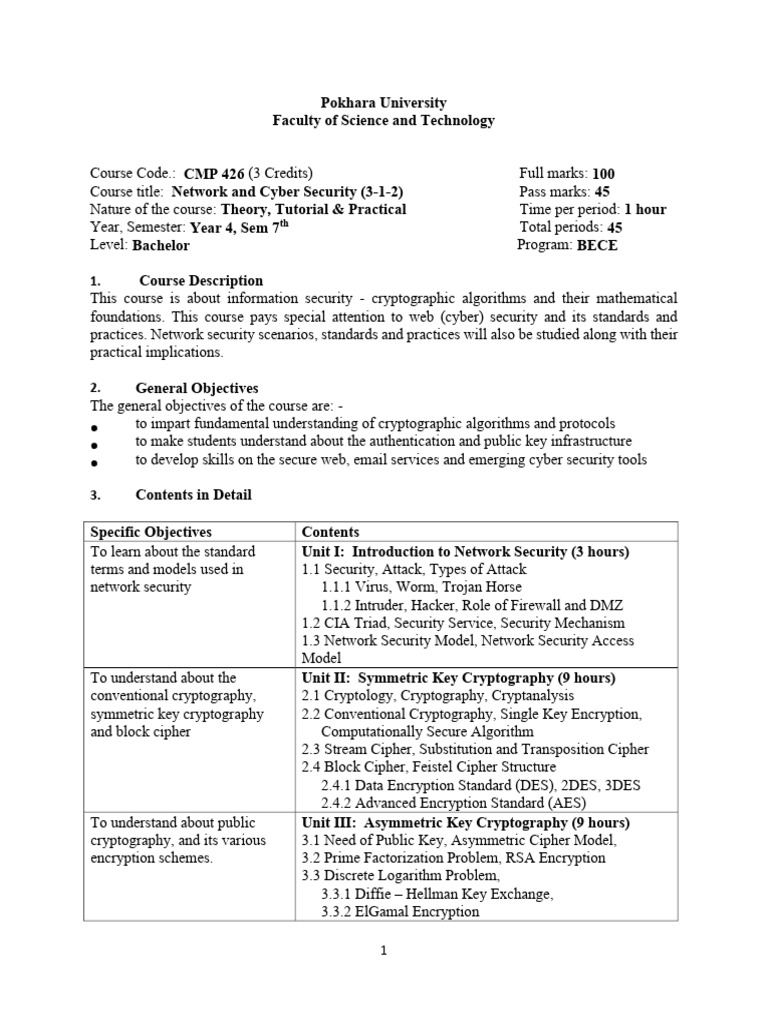 Network and Cyber Security Course Guide | PDF | Cryptography | Encryption