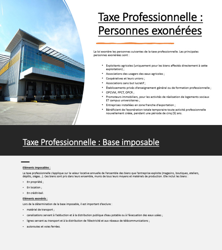 Exonérations et Base de la Taxe Professionnelle | PDF