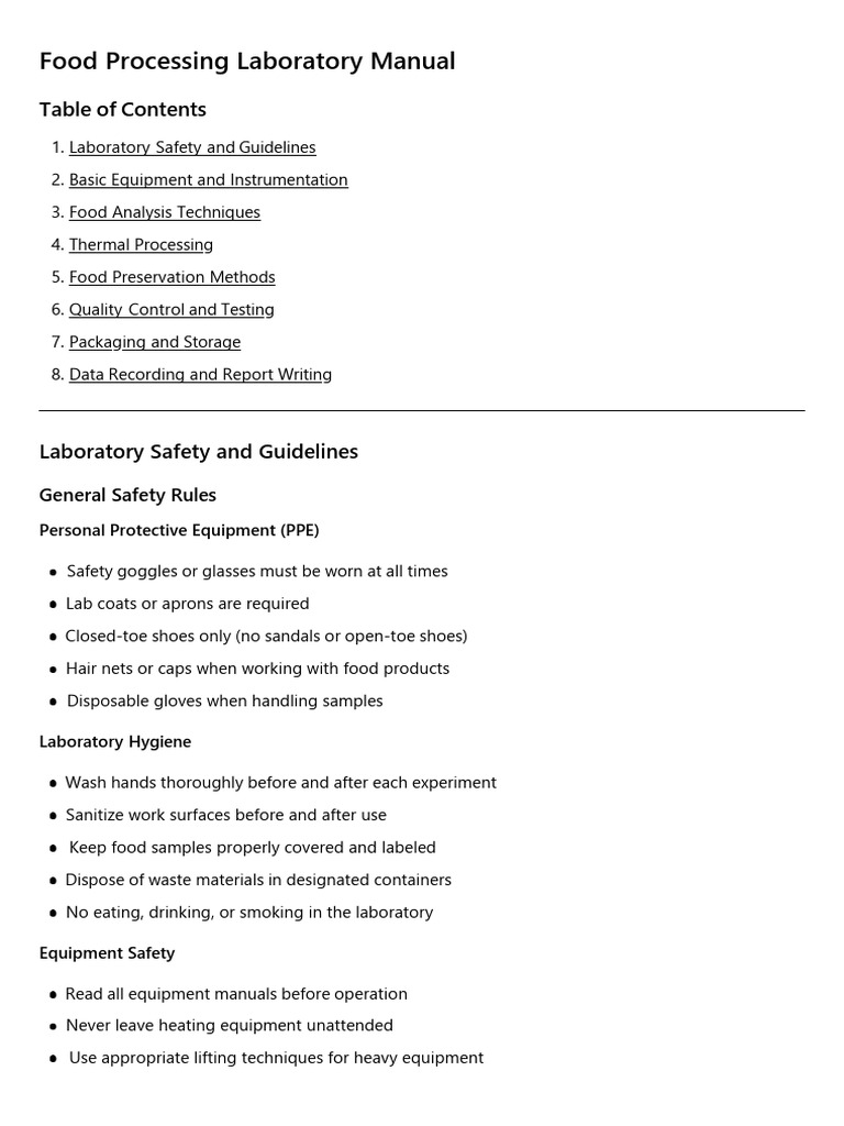 Food Processing Lab Manual Guide | PDF | Ph | Food Preservation