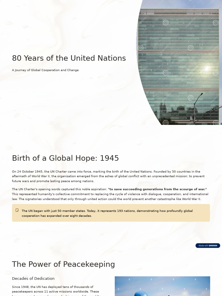 80 Years of UN: Global Cooperation Journey | PDF | United Nations ...