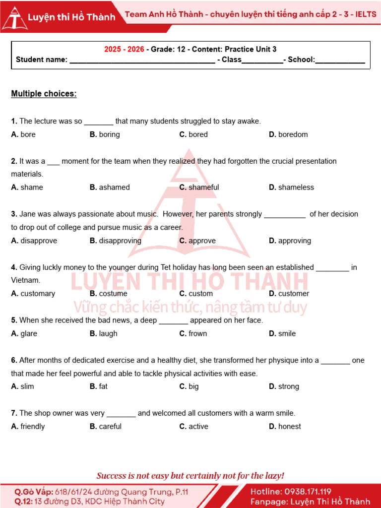 Grade 12 English Practice Unit 3 | PDF
