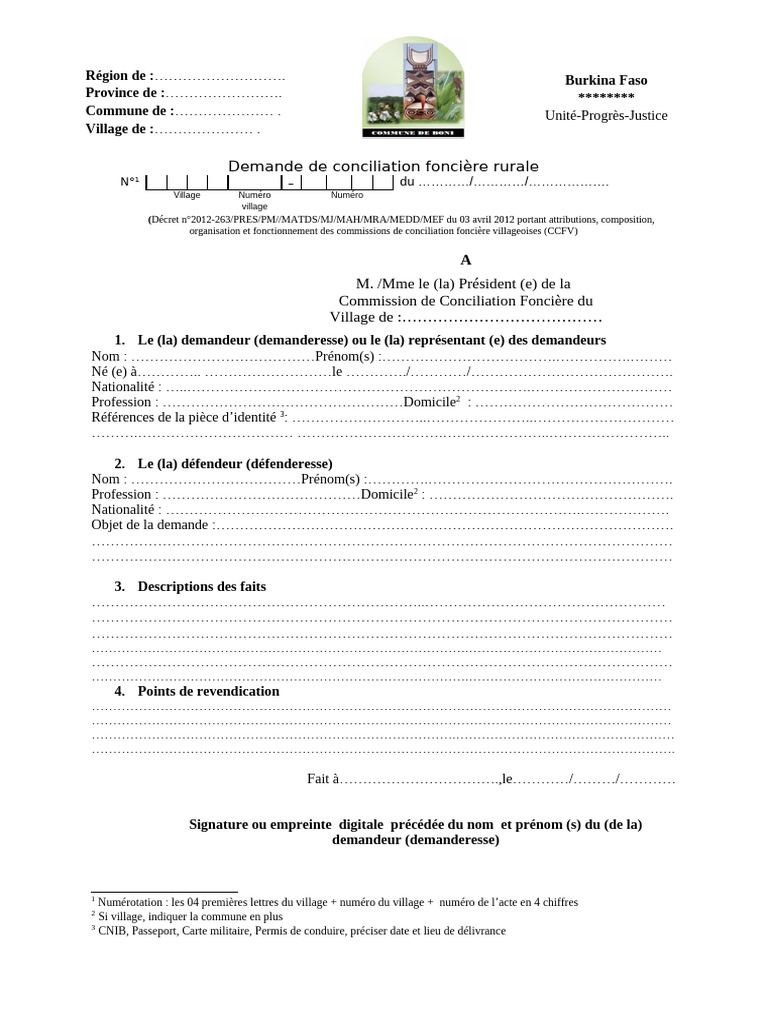 Demande de Conciliation Foncière Rurale | PDF | Gouvernement et identité