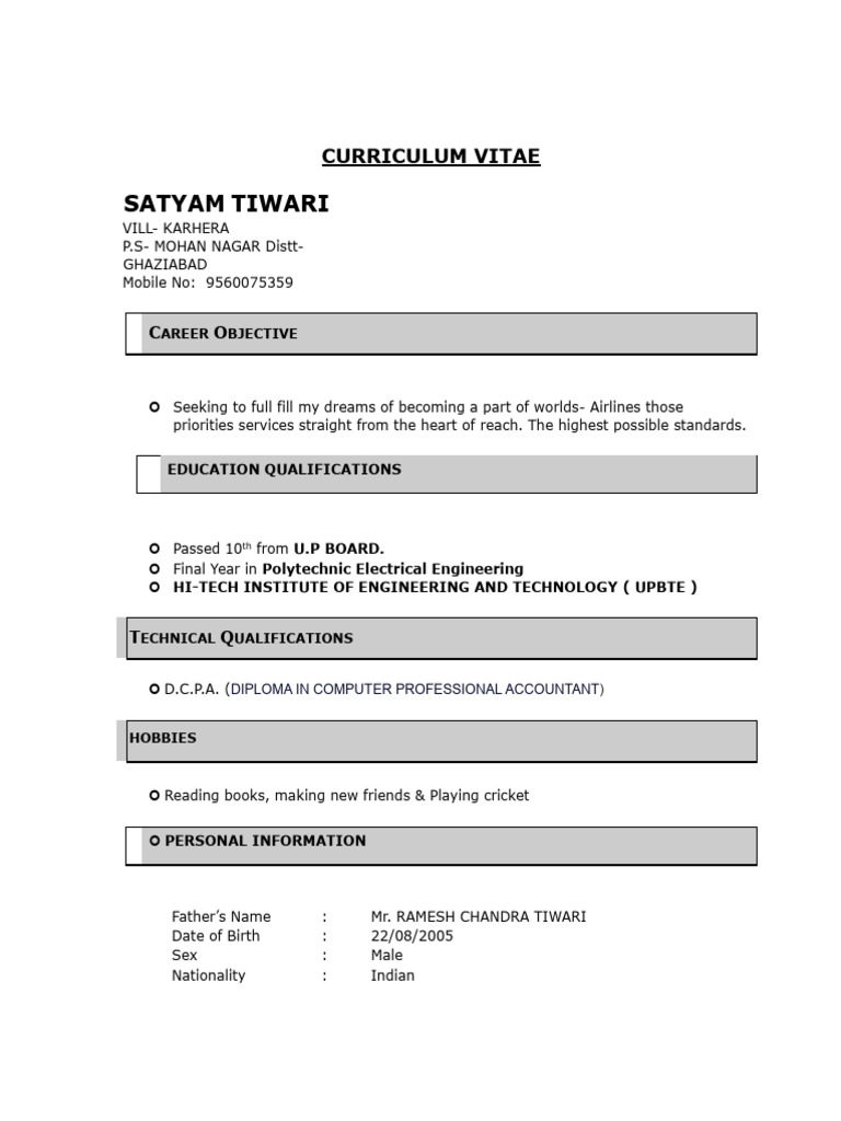 Satyam Tiwari's CV and Career Goals | PDF