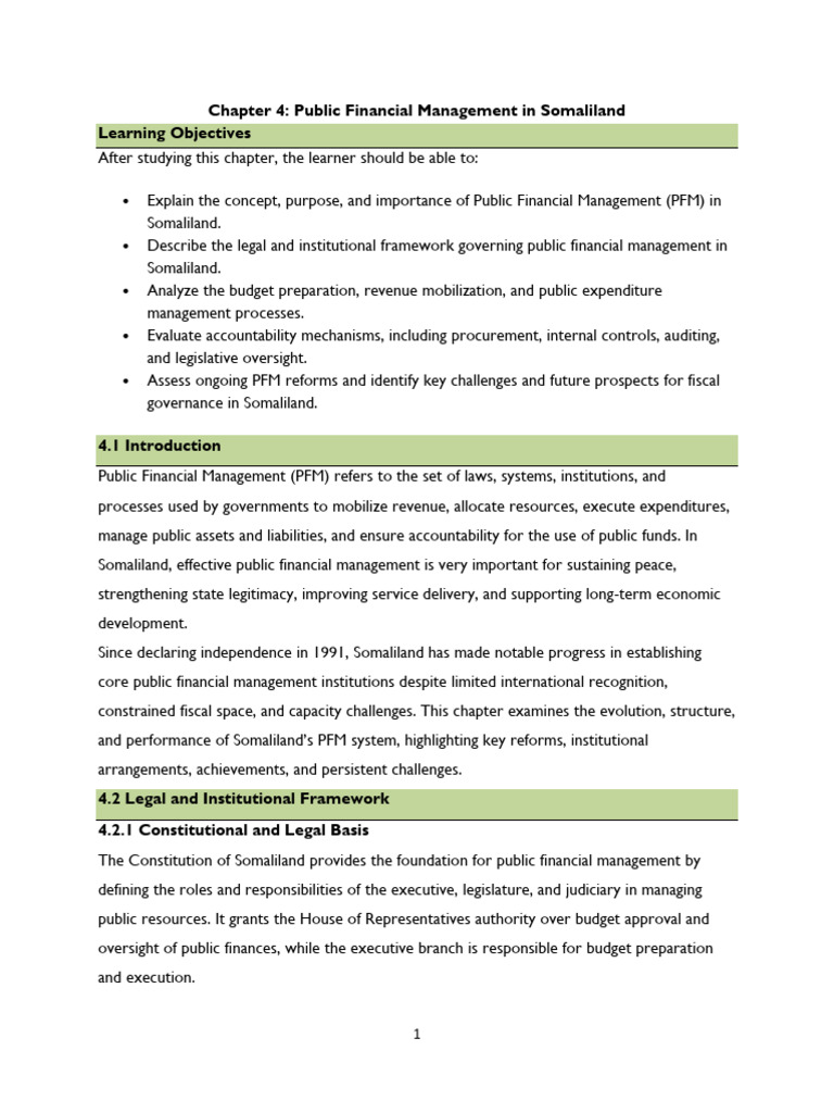 Somaliland Public Financial Management Overview | PDF | Taxes | Audit