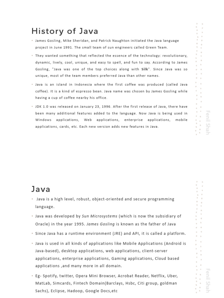 History and Features of Java Programming | PDF | Java (Programming ...