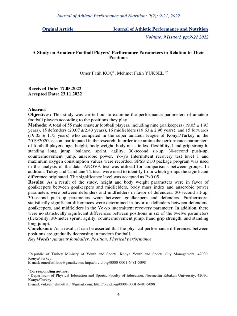 Performance Analysis of Amateur Football Players | PDF
